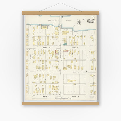 Old map wall art mockup — magnetic wood frame on white wall — Sanborn Fire Insurance Map from Cheboygan, Cheboygan County, Michigan (1907), Sheet #0010