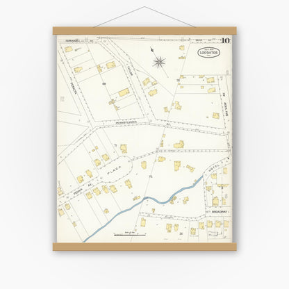 Old map wall art mockup — magnetic wood frame on white wall — Sanborn Fire Insurance Map from Los Gatos, Santa Clara County, California (1895), Sheet #0010