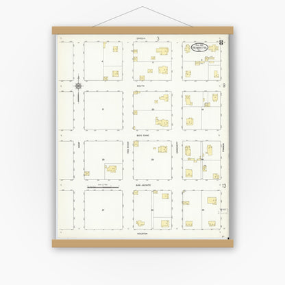 Old map wall art mockup — magnetic wood frame on white wall — Sanborn Fire Insurance Map from Henrietta, Clay County, Texas (1912), Sheet #0008
