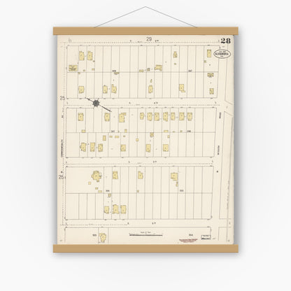 Old map wall art mockup — magnetic wood frame on white wall — Sanborn Fire Insurance Map from Alhambra, Los Angeles County, California (1912), Sheet #0028