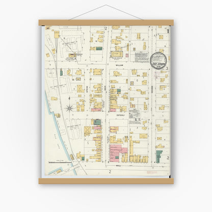 Old map wall art mockup — magnetic wood frame on white wall — Sanborn Fire Insurance Map from East Jordan, Charlevoix County, Michigan (1901), Sheet #0001