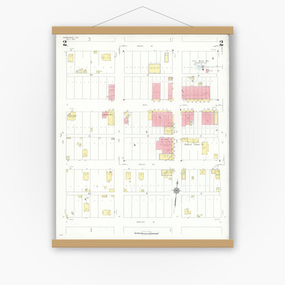 Old map wall art mockup — magnetic wood frame on white wall — Sanborn Fire Insurance Map from Normangee, Leon County, Texas (1937), Sheet #0002