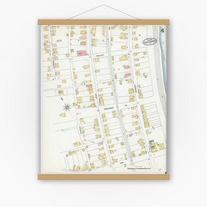 Old map wall art mockup — magnetic wood frame on white wall — Sanborn Fire Insurance Map from Duncannon, Perry County, Pennsylvania (1904), Sheet #0004