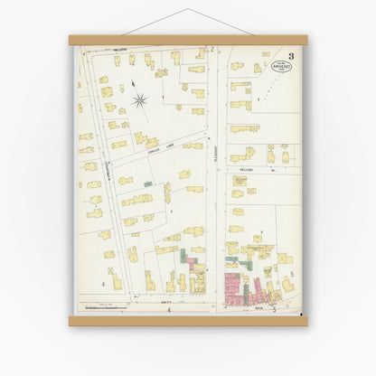 Old map wall art mockup — magnetic wood frame on white wall — Sanborn Fire Insurance Map from Amherst, Hampshire County, Massachusetts (1902), Sheet #0003