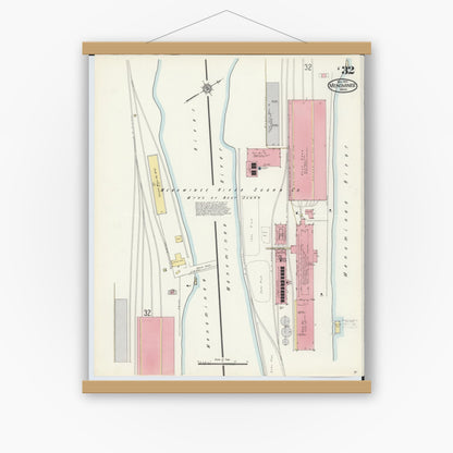 Old map wall art mockup — magnetic wood frame on white wall — Sanborn Fire Insurance Map from Menominee, Menominee County, Michigan (1913), Sheet #0032