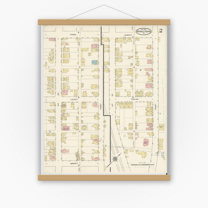 Old map wall art mockup — magnetic wood frame on white wall — Sanborn Fire Insurance Map from Wormleysburg, Cumberland County, Pennsylvania (1913), Sheet #0002