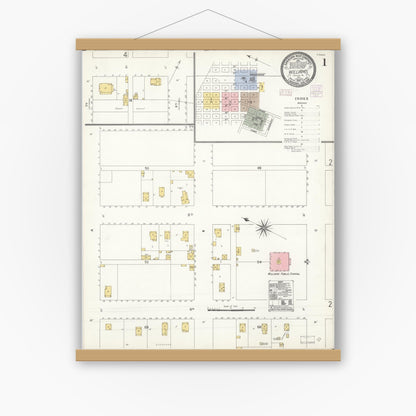 Old map wall art mockup — magnetic wood frame on white wall — Sanborn Fire Insurance Map from Williams, Colusa County, California (1907) - Complete Map Set