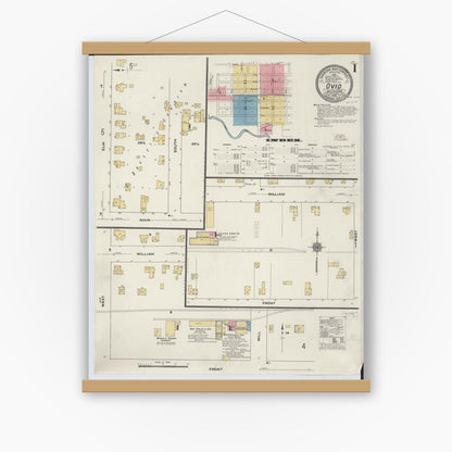 Old map wall art mockup — magnetic wood frame on white wall — Sanborn Fire Insurance Map from Ovid, Clinton County, Michigan (1910) - Complete Map Set