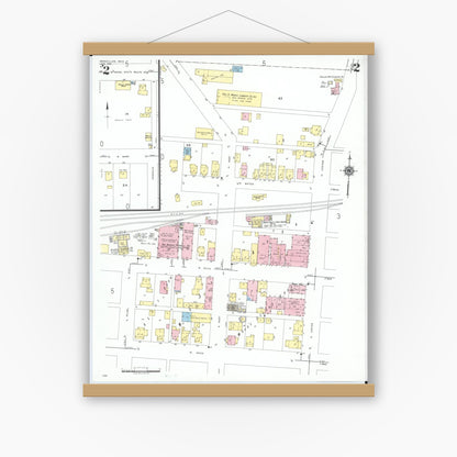Old map wall art mockup — magnetic wood frame on white wall — Sanborn Fire Insurance Map from Versailles, Darke County, Ohio (1951), Sheet #0002