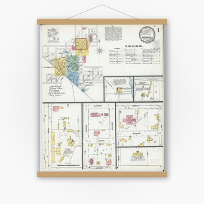 Old map wall art mockup — magnetic wood frame on white wall — Sanborn Fire Insurance Map from Pinckneyville, Perry County, Illinois (1900) - Complete Map Set