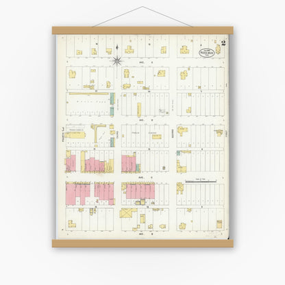 Old map wall art mockup — magnetic wood frame on white wall — Sanborn Fire Insurance Map from Rosebud, Falls County, Texas (1903), Sheet #0002