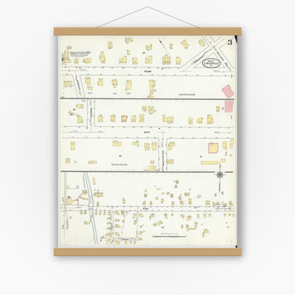 Old map wall art mockup — magnetic wood frame on white wall — Sanborn Fire Insurance Map from Linesville, Crawford County, Pennsylvania (1911), Sheet #0003