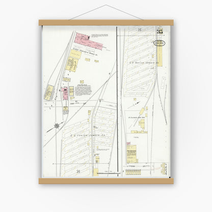 Old map wall art mockup — magnetic wood frame on white wall — Sanborn Fire Insurance Map from Cairo, Alexander County, Illinois (1914), Sheet #0035