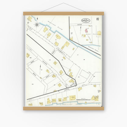 Old map wall art mockup — magnetic wood frame on white wall — Sanborn Fire Insurance Map from Nantucket, Nantucket County, Massachusetts (1909), Sheet #0017
