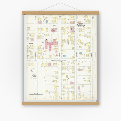 Old map wall art mockup — magnetic wood frame on white wall — Sanborn Fire Insurance Map from Middleport, Meigs County, Ohio (1908), Sheet #0006