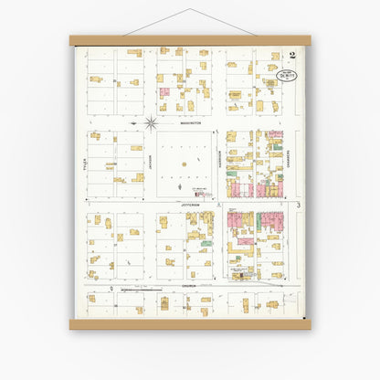 Old map wall art mockup — magnetic wood frame on white wall — Sanborn Fire Insurance Map from De Witt, Clinton County, Iowa (1899), Sheet #0002