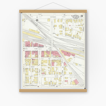 Old map wall art mockup — magnetic wood frame on white wall — Sanborn Fire Insurance Map from Alliance, Stark County, Ohio (1911), Sheet #0011