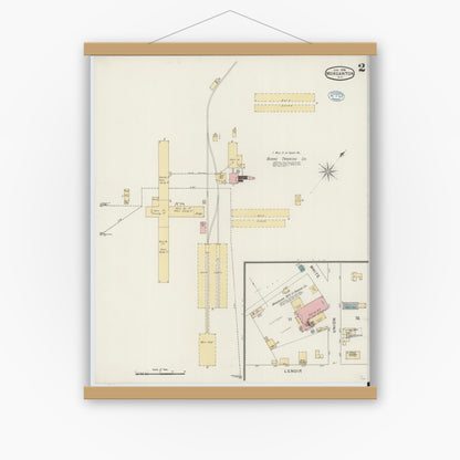 Old map wall art mockup — magnetic wood frame on white wall — Sanborn Fire Insurance Map from Morganton, Burke County, North Carolina (1894), Sheet #0002