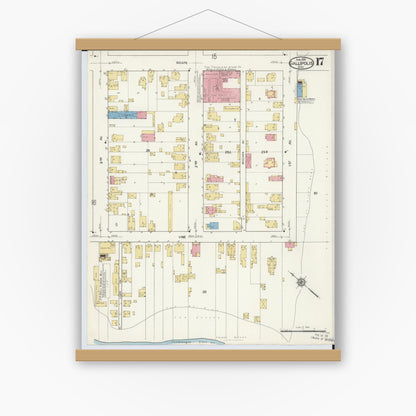 Old map wall art mockup — magnetic wood frame on white wall — Sanborn Fire Insurance Map from Gallipolis, Gallia County, Ohio (1916), Sheet #0017