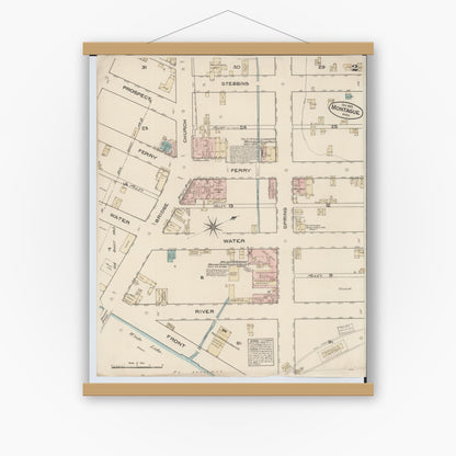 Old map wall art mockup — magnetic wood frame on white wall — Sanborn Fire Insurance Map from Montague, Muskegon County, Michigan (1883), Sheet #0002