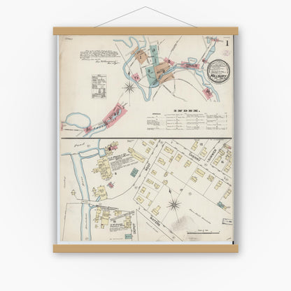Old map wall art mockup — magnetic wood frame on white wall — Sanborn Fire Insurance Map from Millbury, Worcester County, Massachusetts (1888) - Complete Map Set