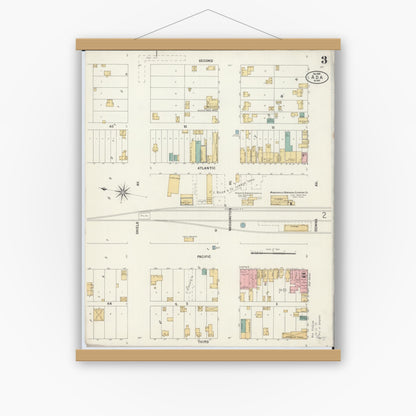 Old map wall art mockup — magnetic wood frame on white wall — Sanborn Fire Insurance Map from Ada, Norman County, Minnesota (1899), Sheet #0003