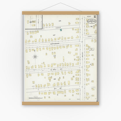 Old map wall art mockup — magnetic wood frame on white wall — Sanborn Fire Insurance Map from Jamestown, Chautauqua County, New York (1891), Sheet #0002