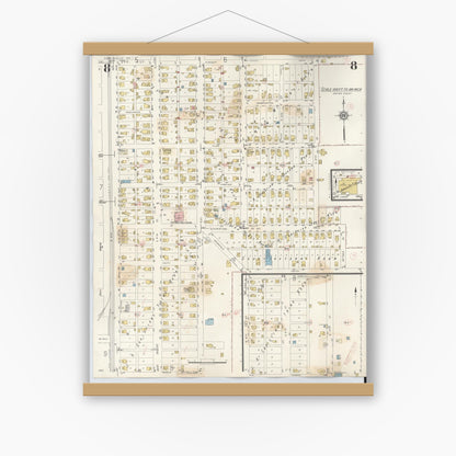 Old map wall art mockup — magnetic wood frame on white wall — Sanborn Fire Insurance Map from Noblesville, Hamilton County, Indiana (1947), Sheet #0008