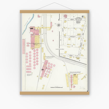Old map wall art mockup — magnetic wood frame on white wall — Sanborn Fire Insurance Map from Bolivar, Westmoreland County, Pennsylvania (1909), Sheet #0006