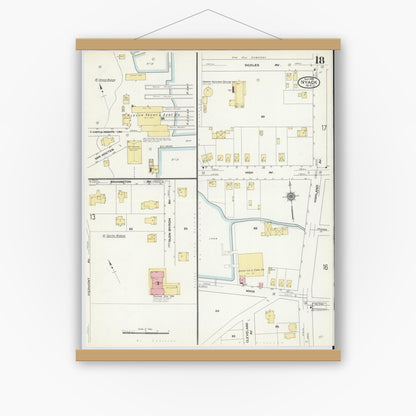Old map wall art mockup — magnetic wood frame on white wall — Sanborn Fire Insurance Map from Nyack, Rockland County, New York. (1910), Sheet #0018