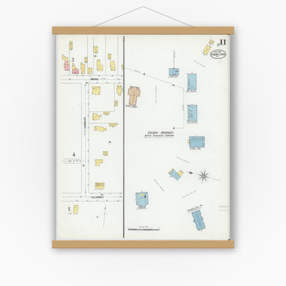 Old map wall art mockup — magnetic wood frame on white wall — Sanborn Fire Insurance Map from Hamilton, Madison County, New York (1901), Sheet #0011
