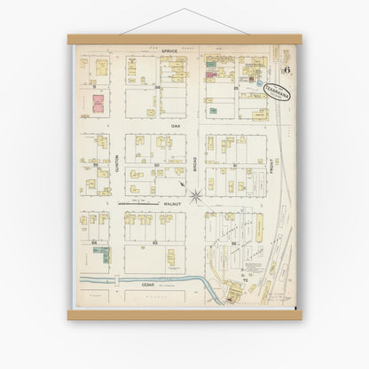 Old map wall art mockup — magnetic wood frame on white wall — Sanborn Fire Insurance Map from Texarkana, Bowie County, Texas (1888), Sheet #0006