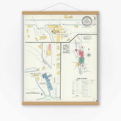 Old map wall art mockup — magnetic wood frame on white wall — Sanborn Fire Insurance Map from Chittenango, Madison County, New York (1906) - Complete Map Set