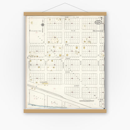 Old map wall art mockup — magnetic wood frame on white wall — Sanborn Fire Insurance Map from Llano, Llano County, Texas (1942), Sheet #0007