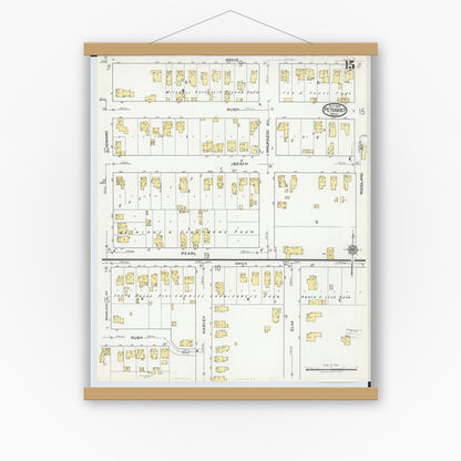 Old map wall art mockup — magnetic wood frame on white wall — Sanborn Fire Insurance Map from Petoskey, Emmet County, Michigan (1919), Sheet #0015