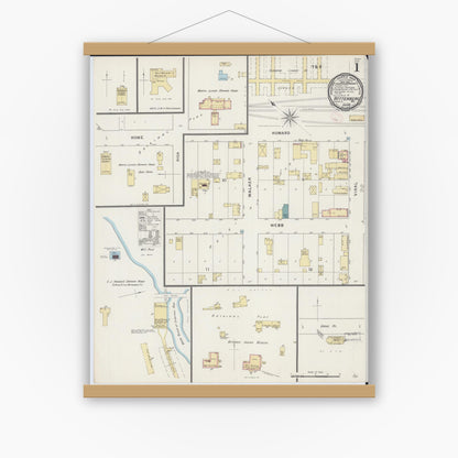 Old map wall art mockup — magnetic wood frame on white wall — Sanborn Fire Insurance Map from Wittenberg, Shawano County, Wisconsin (1894) - Complete Map Set