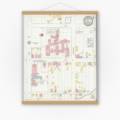 Old map wall art mockup — magnetic wood frame on white wall — Sanborn Fire Insurance Map from Oldenburg, Franklin County, Indiana (1899) - Complete Map Set