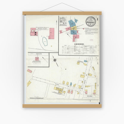 Old map wall art mockup — magnetic wood frame on white wall — Sanborn Fire Insurance Map from Brookville, Montgomery County, Ohio (1911) - Complete Map Set
