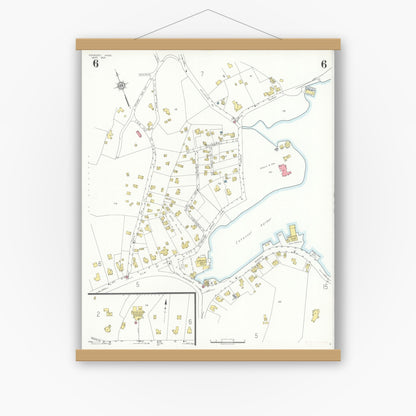 Old map wall art mockup — magnetic wood frame on white wall — Sanborn Fire Insurance Map from Cohasset, Norfolk County, Massachusetts (1935), Sheet #0006