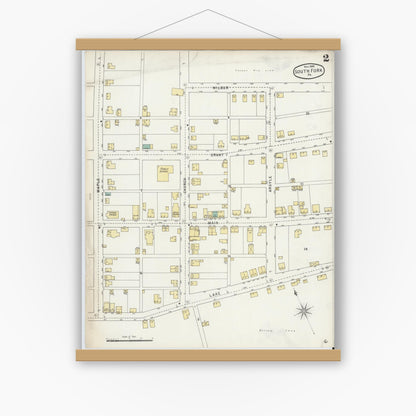 Old map wall art mockup — magnetic wood frame on white wall — Sanborn Fire Insurance Map from South Fork, Cambria County, Pennsylvania (1895), Sheet #0002