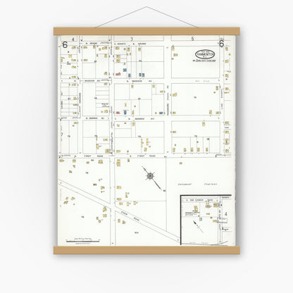 Old map wall art mockup — magnetic wood frame on white wall — Sanborn Fire Insurance Map from Hammonton, Atlantic County, New Jersey (1923), Sheet #0006