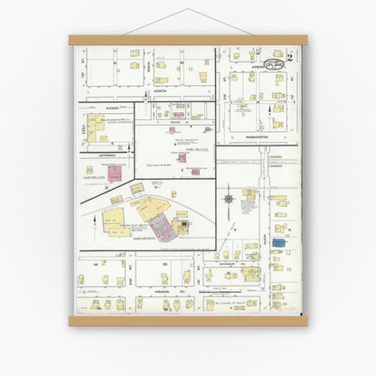 Old map wall art mockup — magnetic wood frame on white wall — Sanborn Fire Insurance Map from Upland, Grant County, Indiana (1920), Sheet #0002