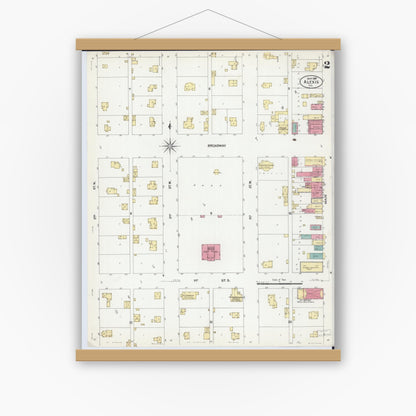 Old map wall art mockup — magnetic wood frame on white wall — Sanborn Fire Insurance Map from Alexis, Warren County, Illinois (1907), Sheet #0002