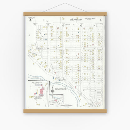 Old map wall art mockup — magnetic wood frame on white wall — Sanborn Fire Insurance Map from Flat Rock, Wayne County, Michigan (1941), Sheet #0004