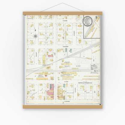 Old map wall art mockup — magnetic wood frame on white wall — Sanborn Fire Insurance Map from Arthur, Moultrie And Douglas Counties, Illinois (1899) - Complete Map Set