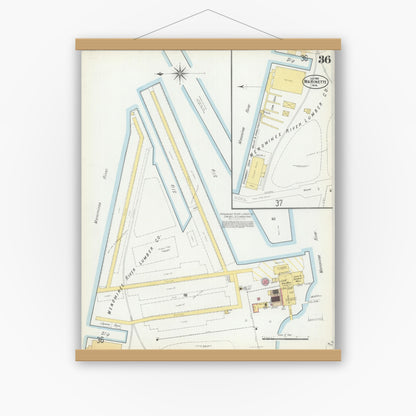 Old map wall art mockup — magnetic wood frame on white wall — Sanborn Fire Insurance Map from Marinette, Marinette County, Wisconsin (1901), Sheet #0036