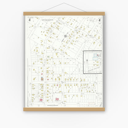 Old map wall art mockup — magnetic wood frame on white wall — Sanborn Fire Insurance Map from Lee's Summit, Jackson County, Missouri (1935), Sheet #0004