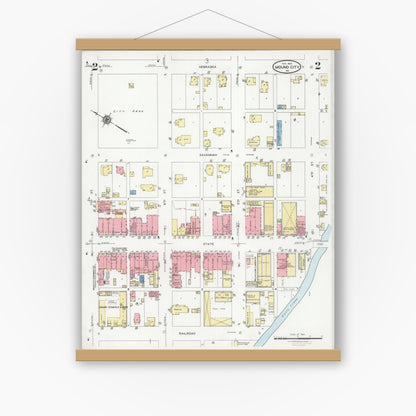 Old map wall art mockup — magnetic wood frame on white wall — Sanborn Fire Insurance Map from Mound City, Holt County, Missouri (1928), Sheet #0002