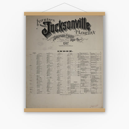 Old map wall art mockup — magnetic wood frame on white wall — Sanborn Fire Insurance Map from Jacksonville, Duval County, Florida (1897), Sheet #0001