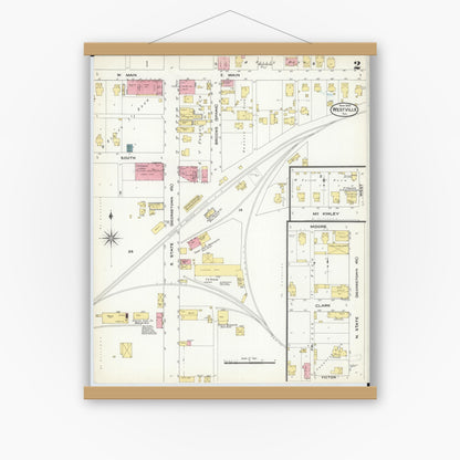 Old map wall art mockup — magnetic wood frame on white wall — Sanborn Fire Insurance Map from Westville, Vermilion County, Illinois (1909), Sheet #0002